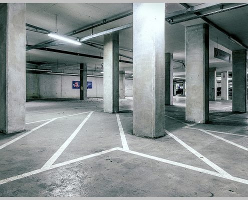 Black and White image of Car Park used by Parcel Delivery Scotland