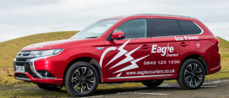 Mitsubishi Hybid EV operated by Eagle Couriers in Scotland